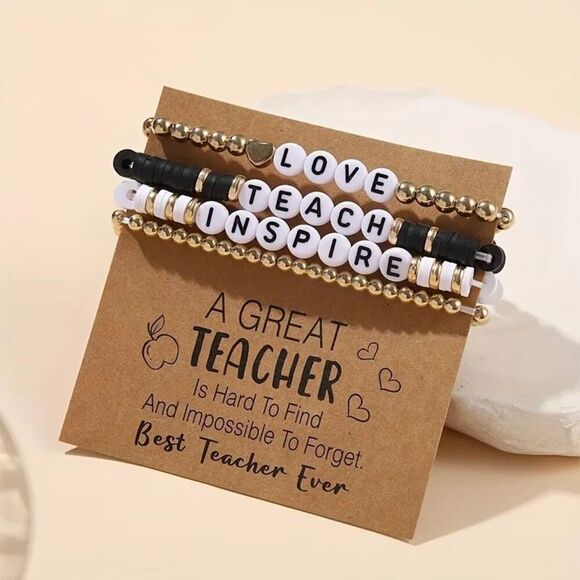 Teach Inspire Bracelet Stack – 4pc Black White Gold Gift Set for Teachers - Picture 1 of 1